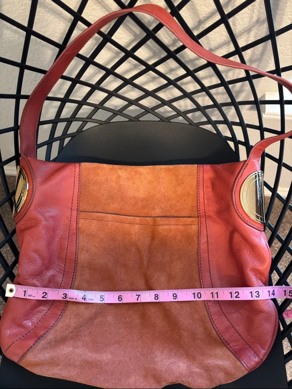 B. Makowsky Suede Leather Shoulder Bag in Burnt Orange - Picture 8 of 9